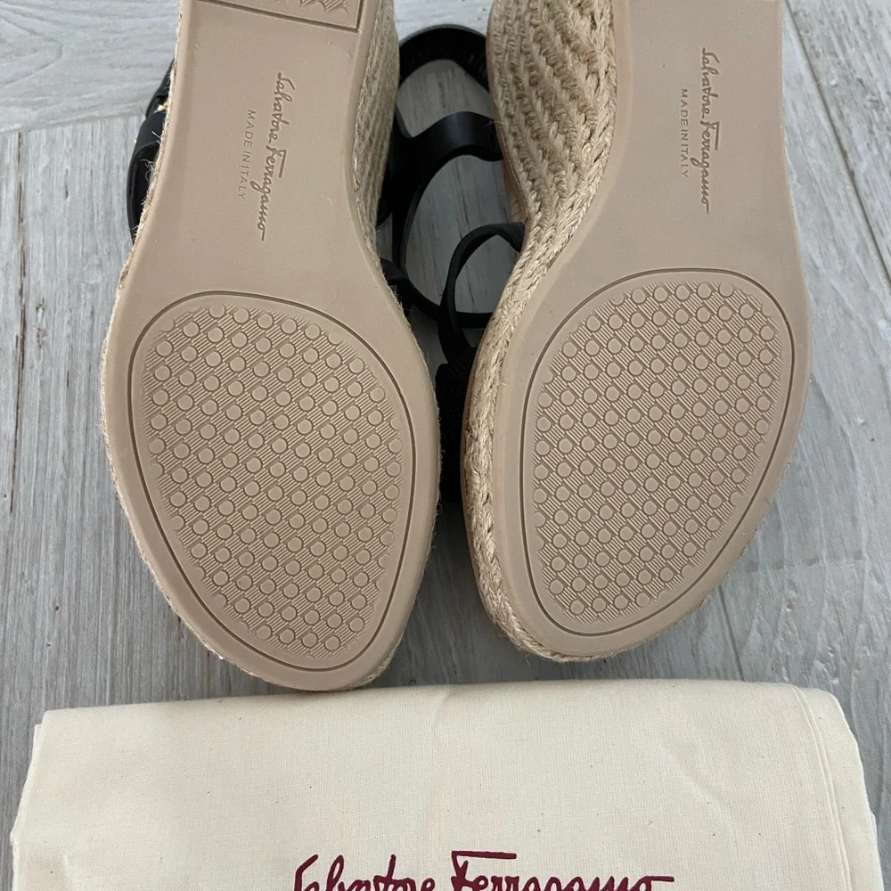 Salvatore Ferragamo Black Cork Wedge Sandals
